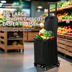 Foldable Hand Truck, Adjustable Height with Detachable 35L Shopping Bag
